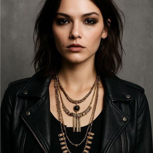 FREE PEOPLE Bring It Home Layered Necklace In Gold NWT - Picture 1 of 7